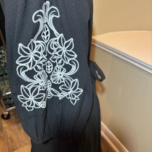 💖Draper James RSVP Black White Embroidery Lattern Sleeves Drop Waist Dress XXL - Picture 6 of 10